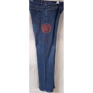 VINTAGE Lena Womens 32X31 Bootcut Mid Rise Embroidered Floral Blue Denim Jeans